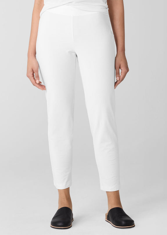 alt. front view of Eileen Fisher stretch crepe slim leg pull on plus size pant in white