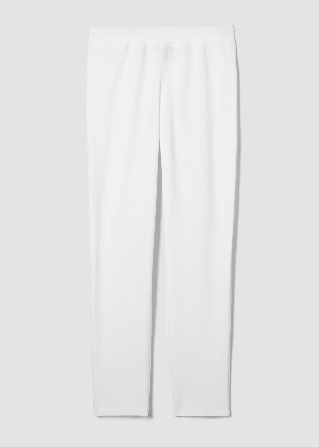 front view of Eileen Fisher stretch crepe slim leg pull on plus size pant in white