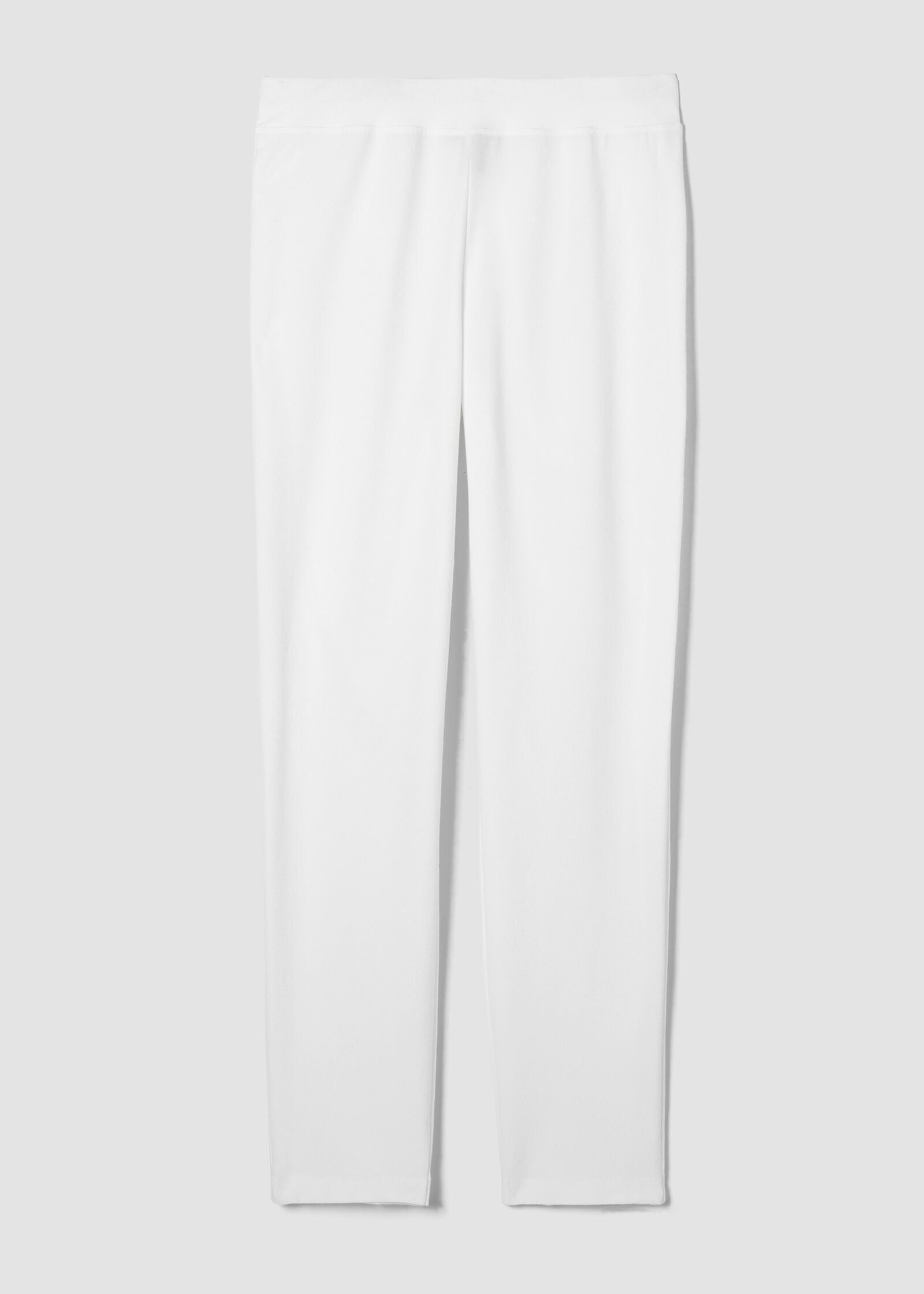 front view of Eileen Fisher stretch crepe slim leg pull on plus size pant in white