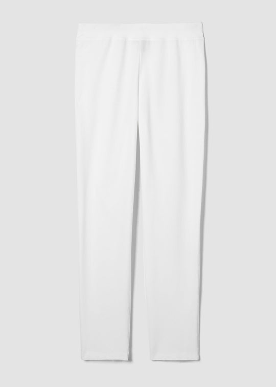 front view of Eileen Fisher stretch crepe slim leg pull on plus size pant in white