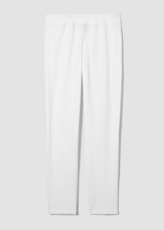 front view of Eileen Fisher stretch crepe slim leg pull on plus size pant in white