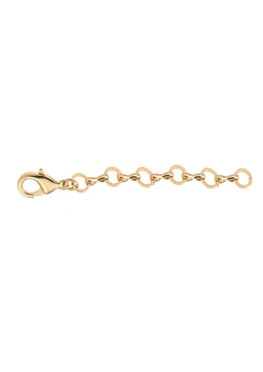Gold-tone lobster clasp necklace extender chain with circular links, isolated on white
