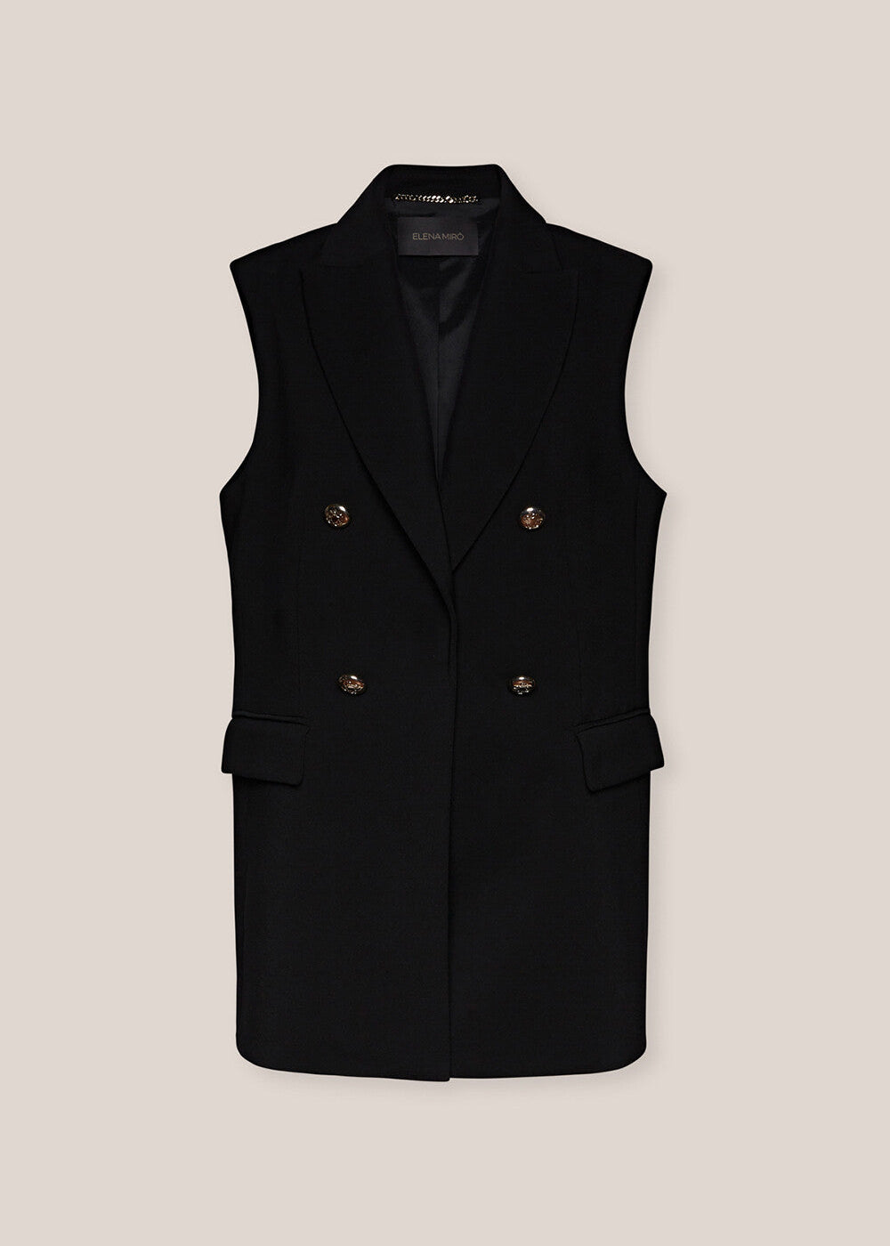 front view of plus size Elena Miro Crepe Sleeveless Vest with Flap pockets in Black
