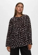 Marina Rinaldi Ovale Round Neck Long Sleeve Print Blouse in Coffee Print