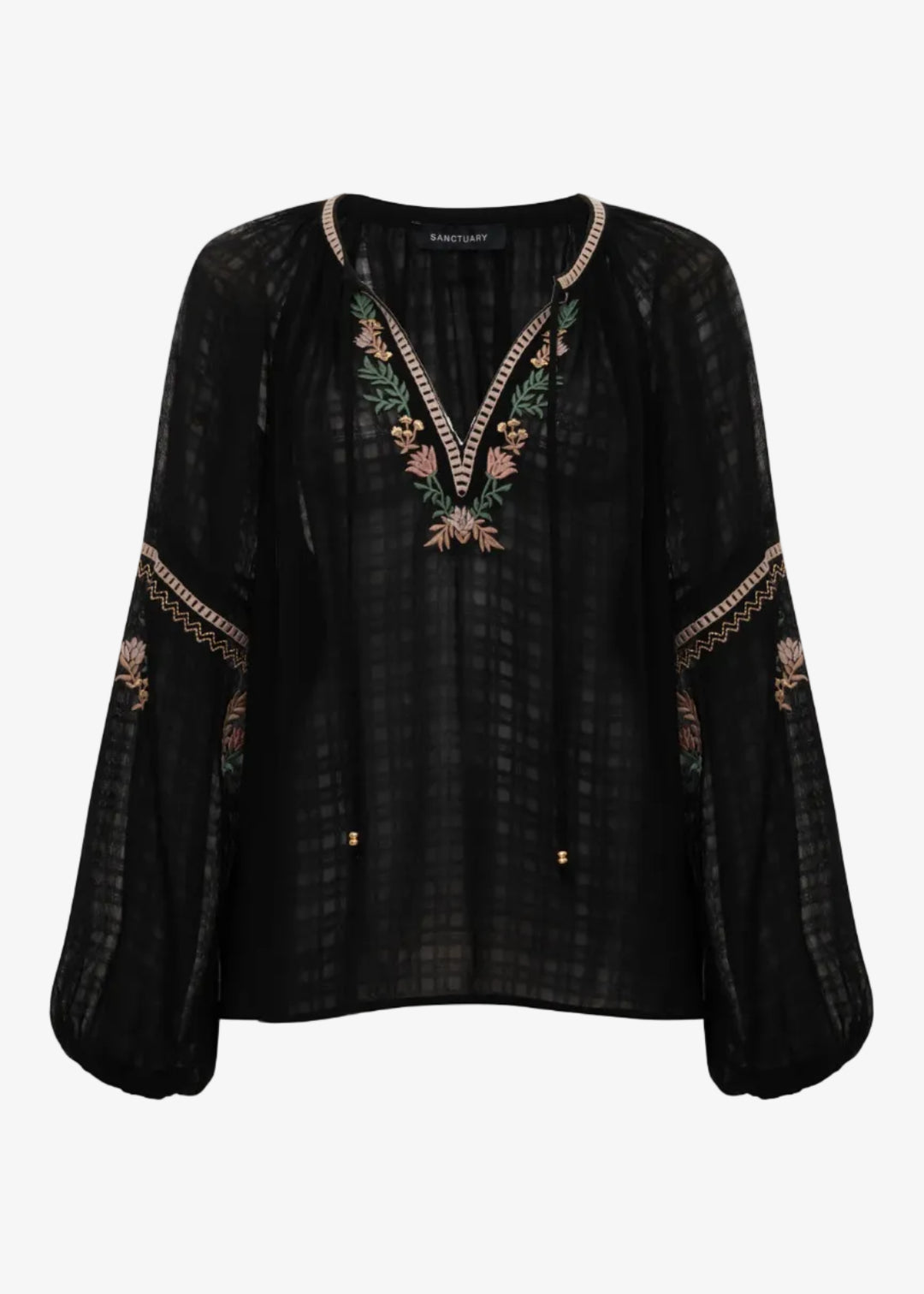 Black embroidered blouse on a white background