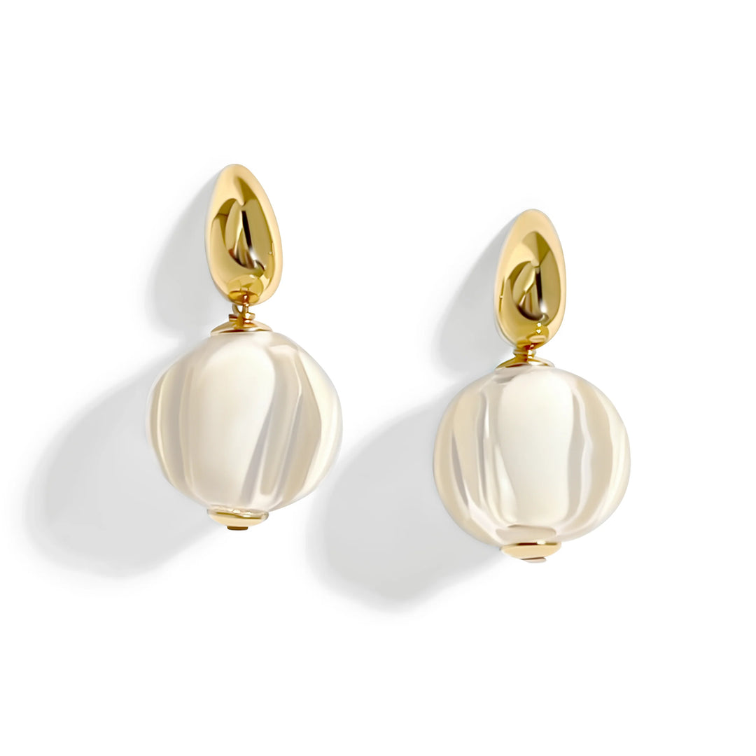 Biko 14k Gold Plated Hypoallergenic Hand Blown Glass Rhea Earrings in Gold and White