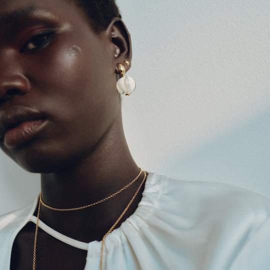 Biko 14k Gold Plated Hypoallergenic Hand Blown Glass Rhea Earrings in Gold and White