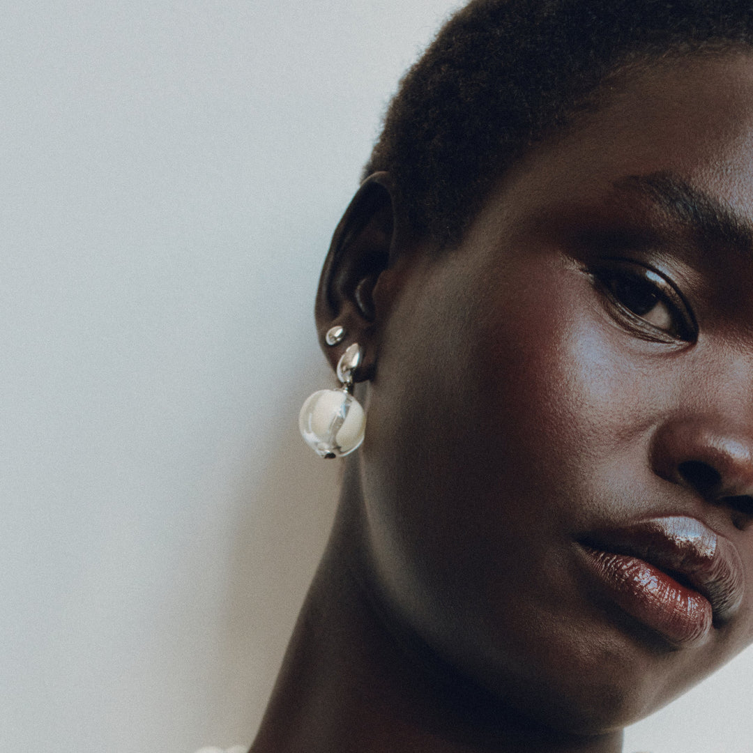 Biko Rhodium Plated Hypoallergenic Hand Blow Glass Earrings in Rhodium