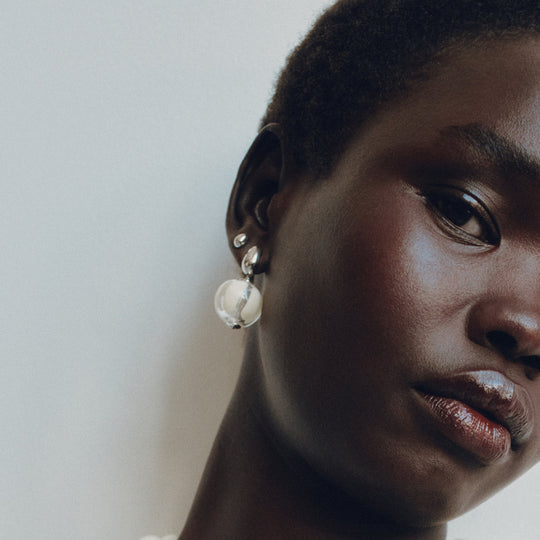 Biko Rhodium Plated Hypoallergenic Hand Blow Glass Earrings in Rhodium