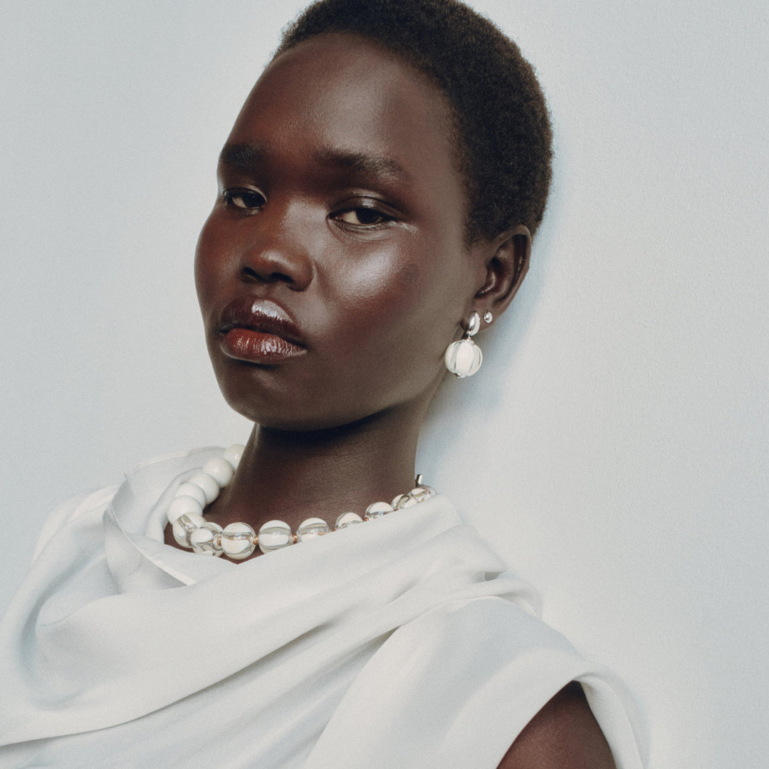 Biko Rhodium Plated Hypoallergenic Hand Blow Glass Earrings in Rhodium