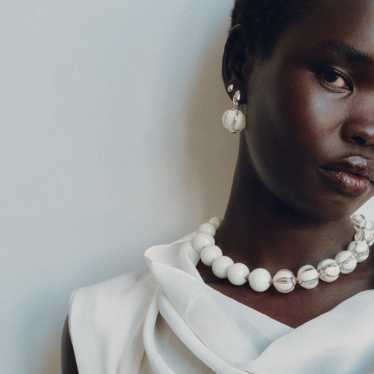 Biko Rhodium Plated Hypoallergenic Hand Blow Glass Earrings in Rhodium