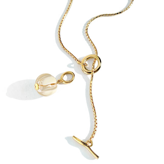 Biko 14K Gold Plated Hypoallergenic Hand Blown Glass Necklace in Gold and White