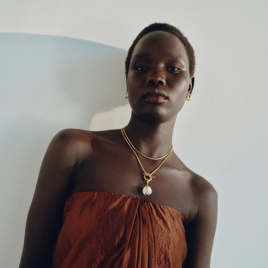 Biko 14K Gold Plated Hypoallergenic Hand Blown Glass Necklace in Gold and White