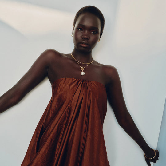 Biko 14K Gold Plated Hypoallergenic Hand Blown Glass Necklace in Gold and White