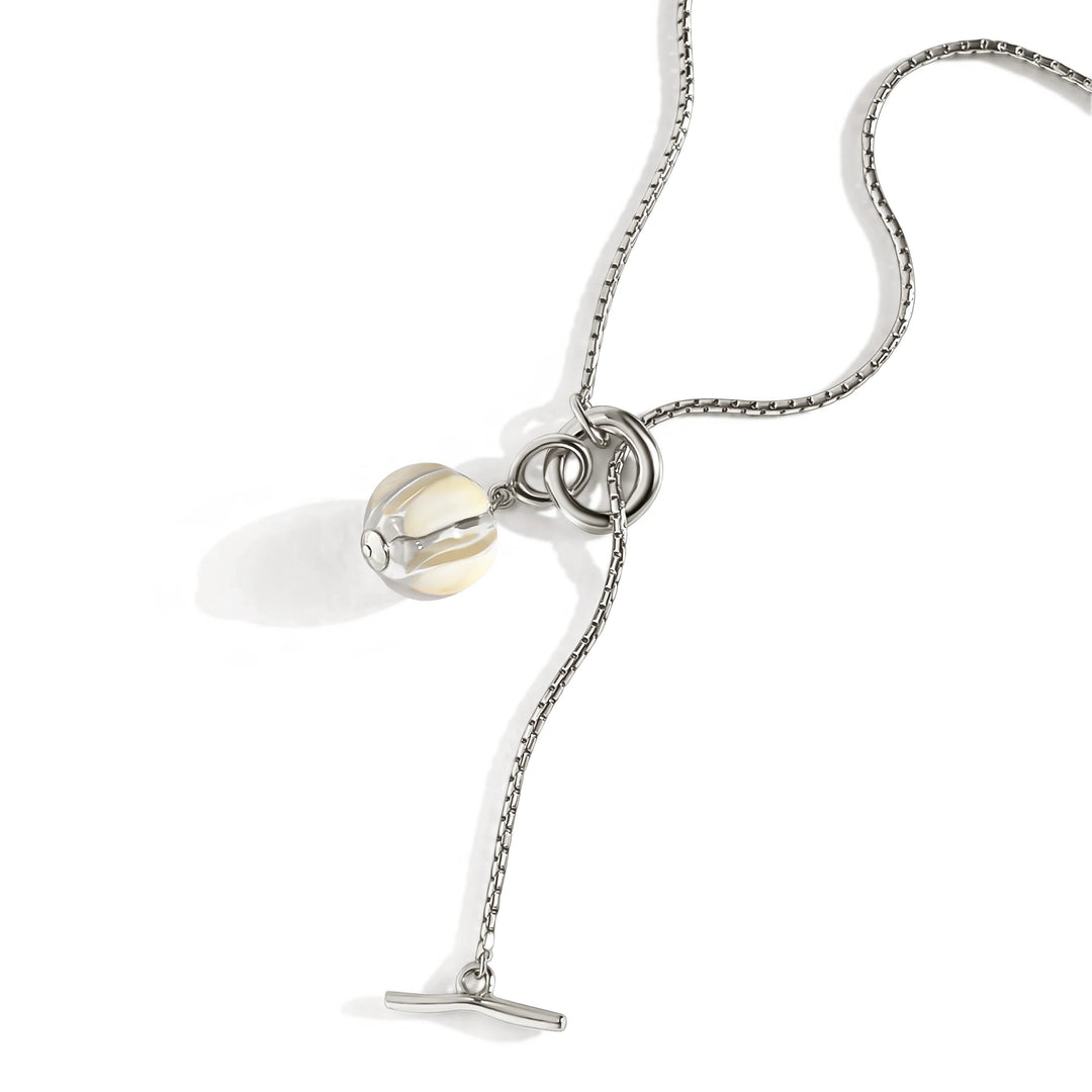 Biko Rhodium Plated Hypoallergenic Hand Blow Glass Necklace in Rhodium