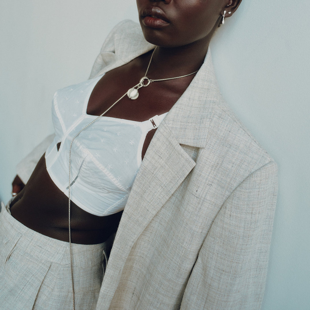 Biko Rhodium Plated Hypoallergenic Hand Blow Glass Necklace in Rhodium