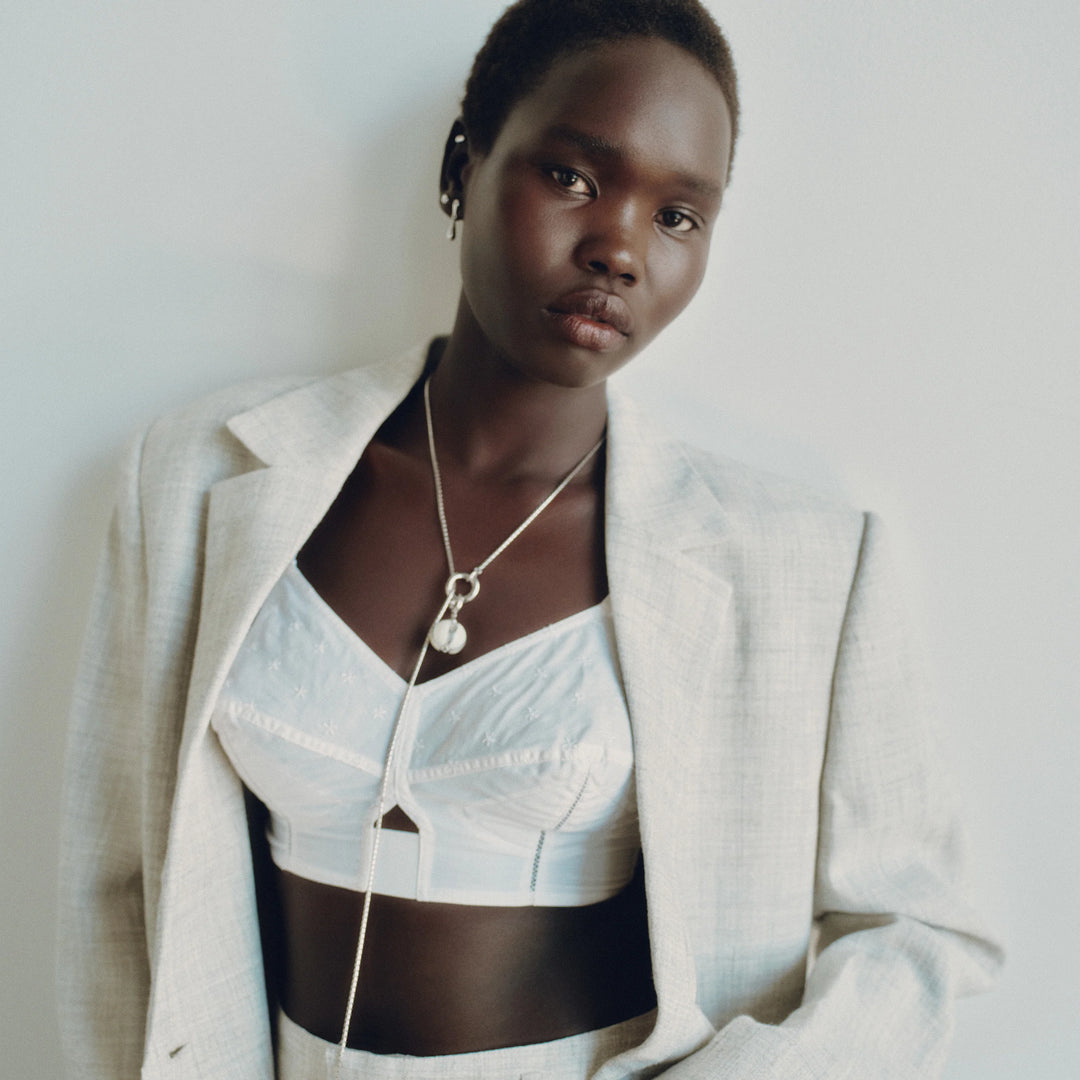 Biko Rhodium Plated Hypoallergenic Hand Blow Glass Necklace in Rhodium