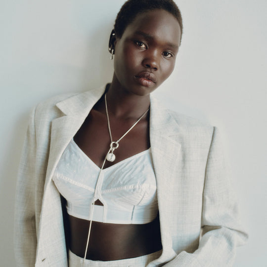 Biko Rhodium Plated Hypoallergenic Hand Blow Glass Necklace in Rhodium