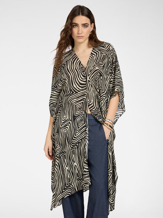 Elena Miro Printed Kaftan in Viscose Crepe de Chine in Black Milk