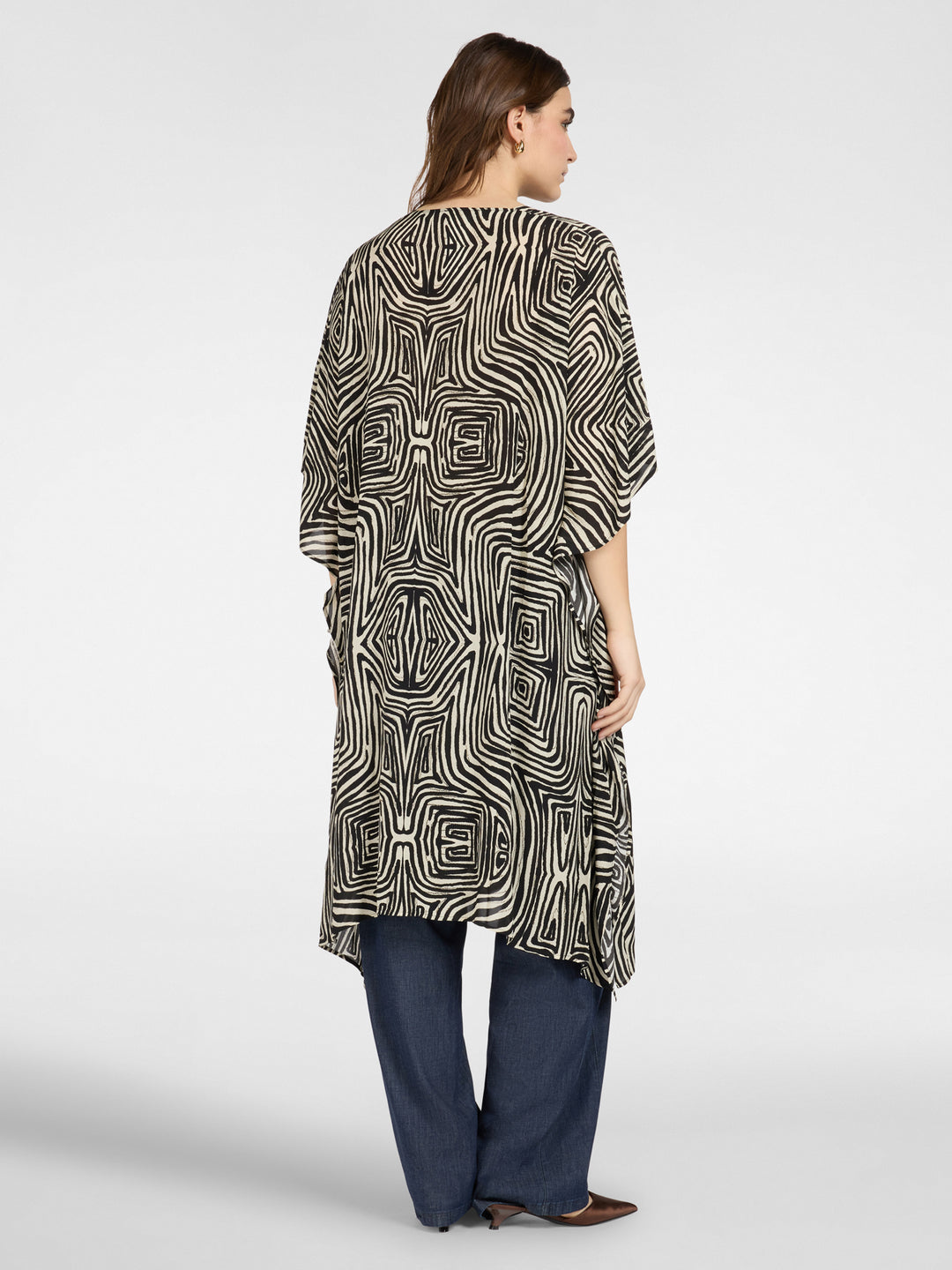 Elena Miro Printed Kaftan in Viscose Crepe de Chine in Black Milk