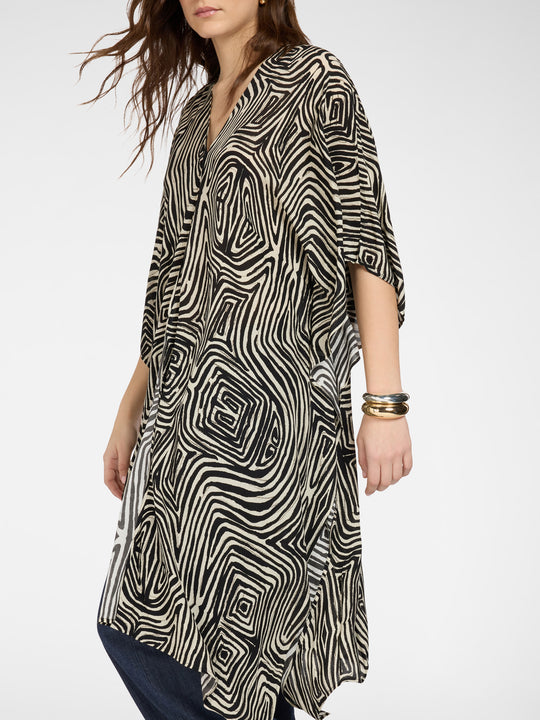 Elena Miro Printed Kaftan in Viscose Crepe de Chine in Black Milk