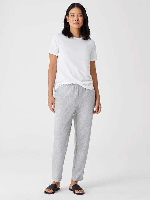 White short sleeve cotton jersey t-shirt on model with relaxed fit
