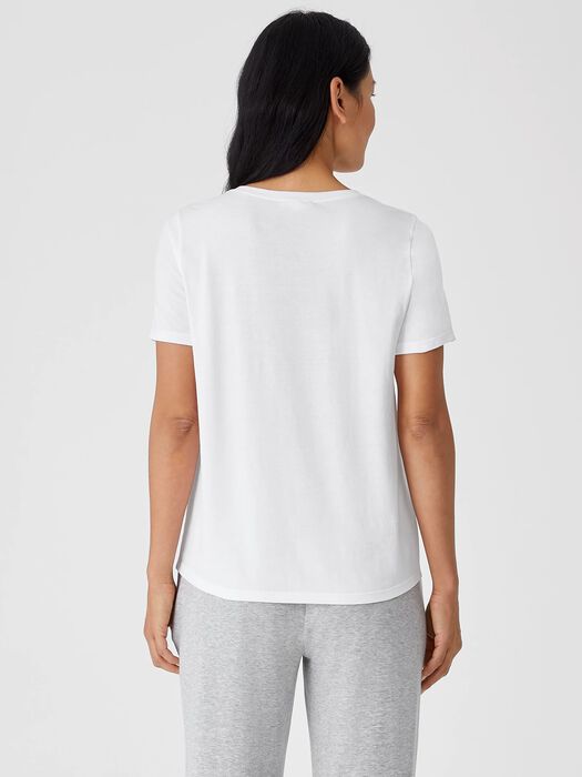 White short sleeve jersey tee shown from back view on model