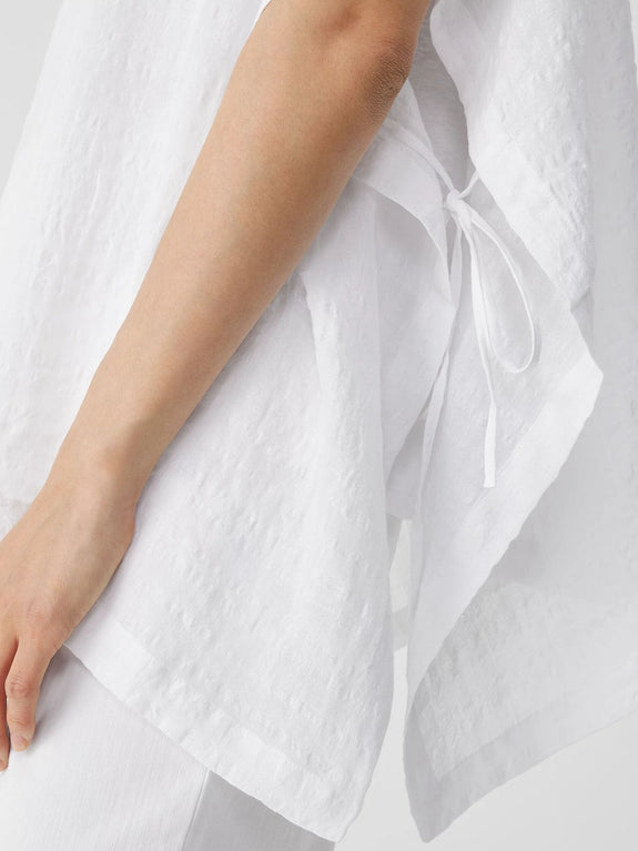 Eileen Fisher Linen Blend Tone on Tone Sheer Check Poncho in White