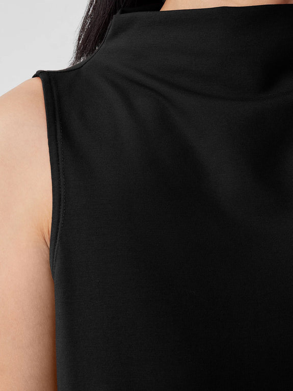 Eileen Fisher Organic Cotton Jersey Funnel Neck Sleeveless Tank in Black