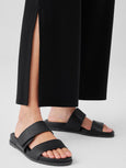 Eileen Fisher Stretch Jersey Knit Straight Ankle Pant with High Slit in Black