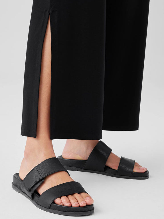 Eileen Fisher Stretch Jersey Knit Straight Ankle Pant with High Slit in Black