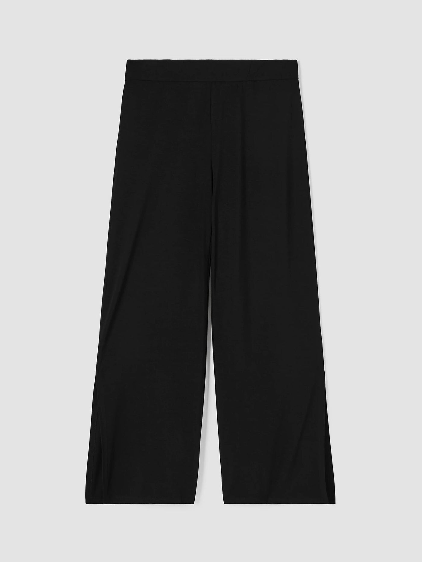 Eileen Fisher Stretch Jersey Knit Straight Ankle Pant with High Slit in Black