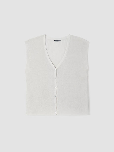 Eileen Fisher Peruvian Organic cotton Crepe Knit Button Front Vest in Bone