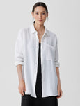 Eileen Fisher Lofty Cotton Gauze Classic collar Long Shirt in White