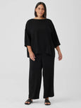 Eileen Fisher Silk Georgette Crepe Straight Ankle Pant in Black