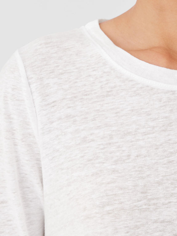 Eileen Fisher Linen Jersey Long Sleeve Crewneck T-shirt in White