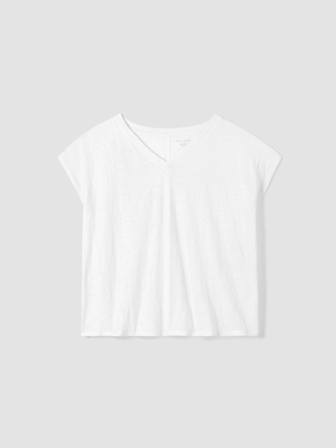 Eileen Fisher Org. Linen Jersey V-neck Square tee in White