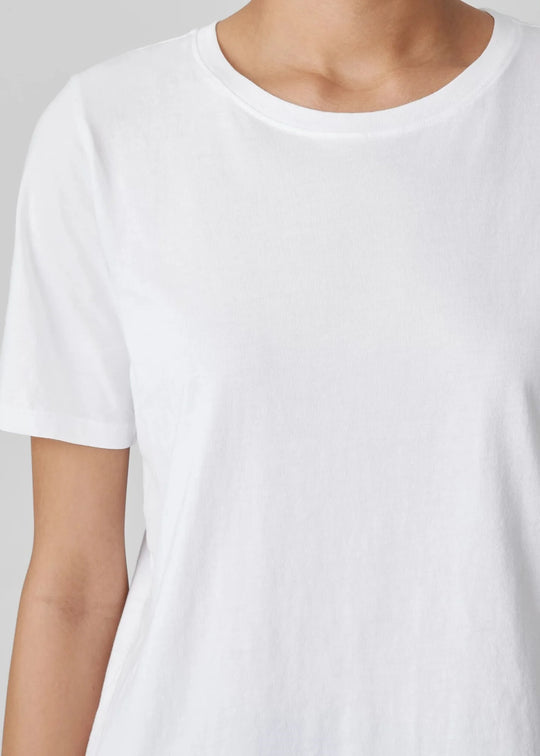 Women's white crew-neck short-sleeve tee, smooth jersey knit
