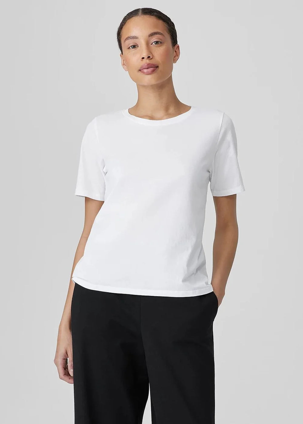 Eileen Fisher Organic Pima Cotton Jersey Short Sleeve Crew Neck Tee in White