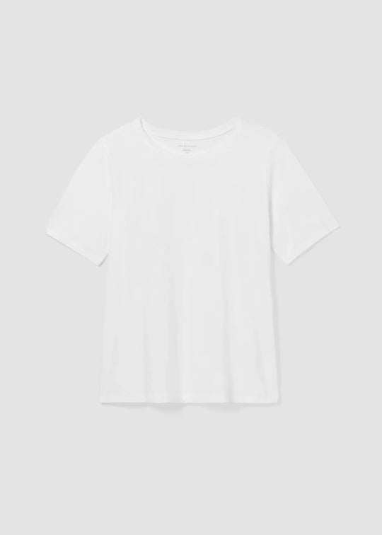 Women's white short-sleeve pima cotton tee with crew neck
