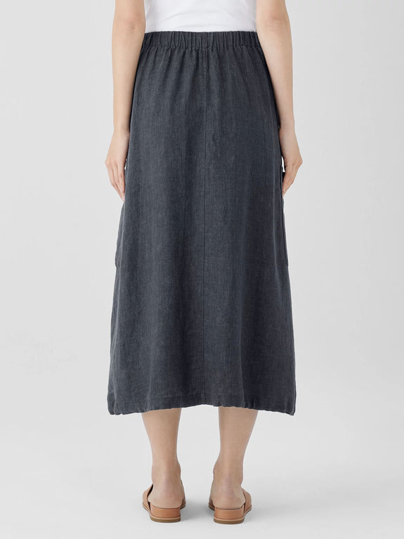 Eileen Fisher Washed Organic Linen Delave Full Length Cargo Skirt with Adjustable Hem