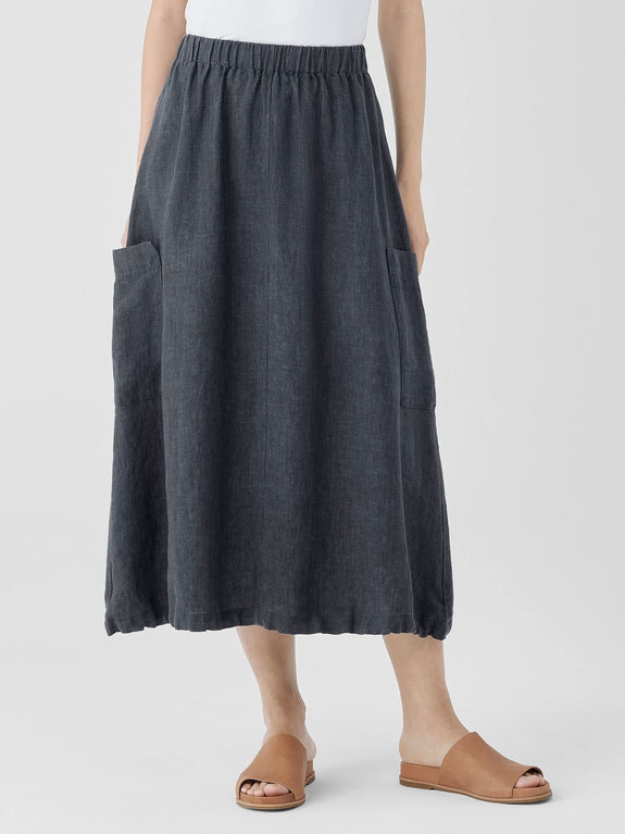 Eileen Fisher Washed Organic Linen Delave Full Length Cargo Skirt with Adjustable Hem