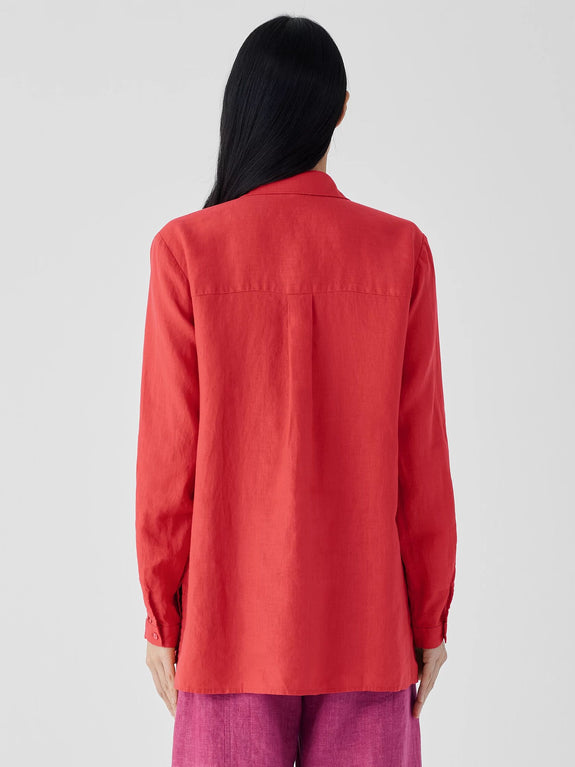 Eileen Fisher Organic Linen Classic Collar Easy Shirt in Flame