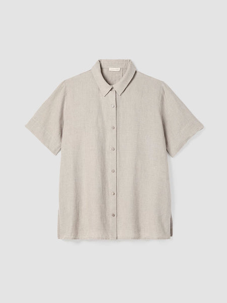 Eileen Fisher Organic Linen Classic Collar Short Sleeve Long Shirt