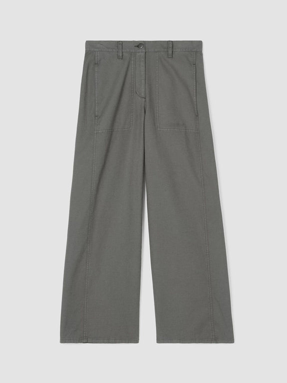Eileen Fisher Cotton Hemp Stretch Wide Ankle Pant in Grove
