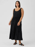 Eileen Fisher Crushed Silk Full-Length Tiered Dress in Black