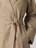 Eileen Fisher Light Cotton Nylon Calf Length Trench Coat in Biscuit