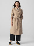 Eileen Fisher Light Cotton Nylon Calf Length Trench Coat in Biscuit