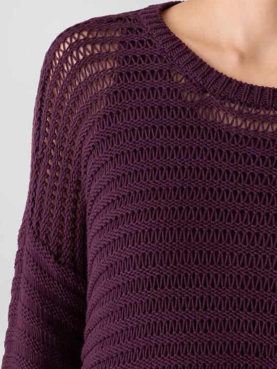 Eileen Fisher Peruvian Organic Cotton cord Crewneck Sweater in Blackberry