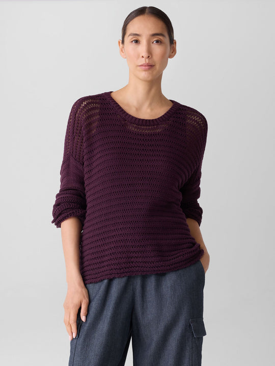 Eileen Fisher Peruvian Organic Cotton cord Crewneck Sweater in Blackberry